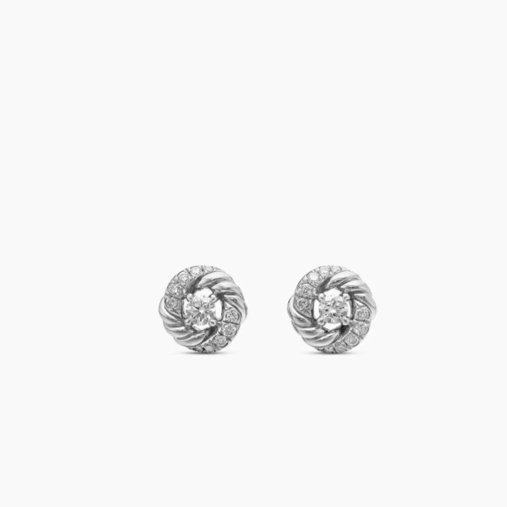 David Yurman Silver Small White Diamond Pyramid Earrings